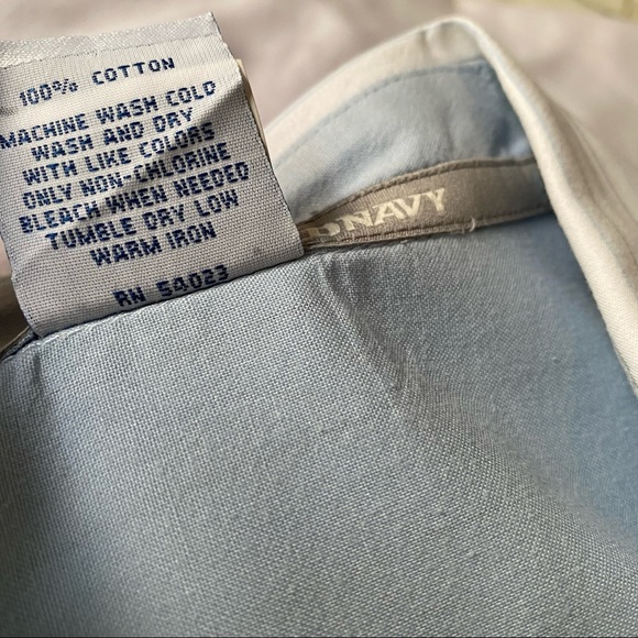 Old Navy White Short Sleeve Button-Up with Light Blue & Brown Pinstripe Sz XXL - Picture 3 of 9